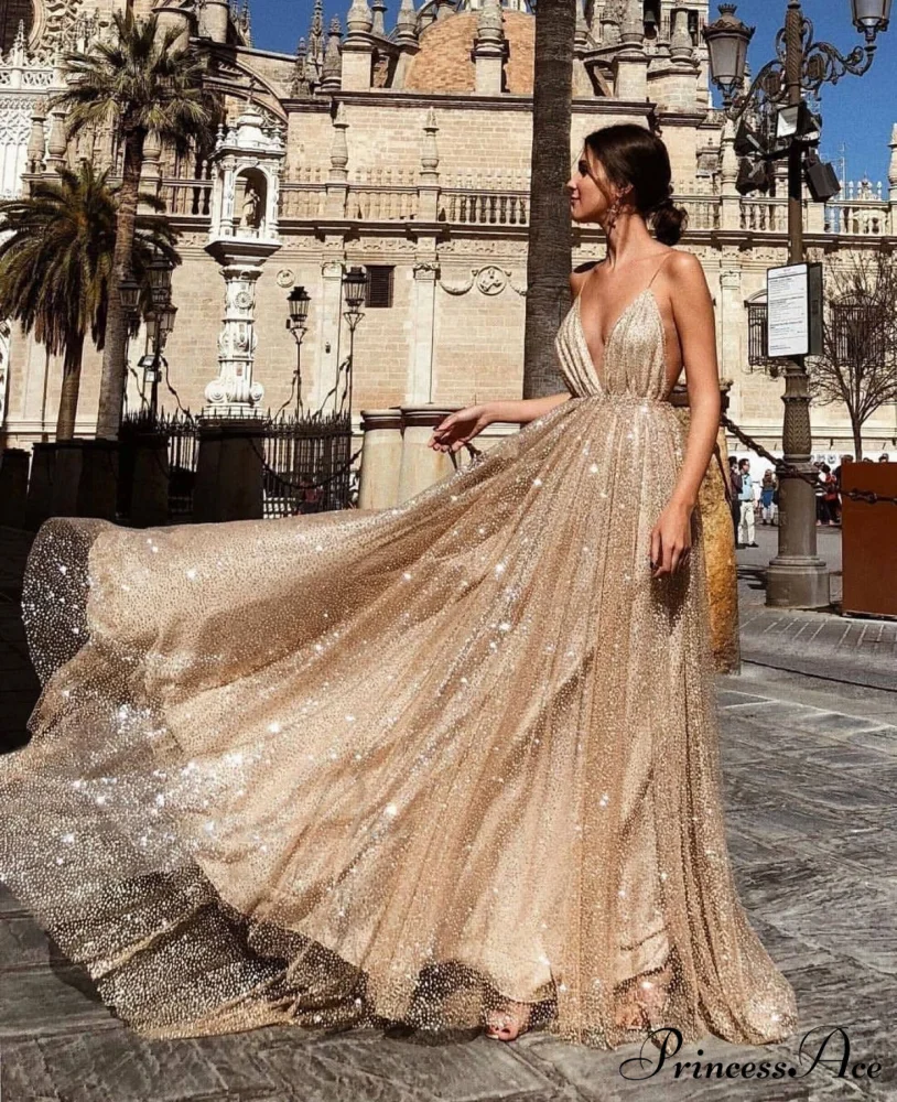 Deep V-Neck Sling Extended Gown Formal Dress - Image 5