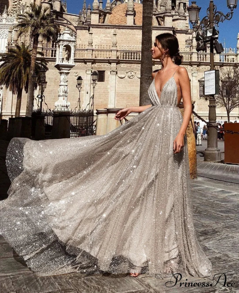 Deep V-Neck Sling Extended Gown Formal Dress - Image 6