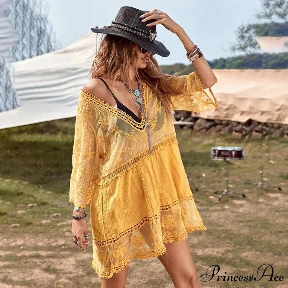 Delicate Deep Plunge Botanical Stitching Bohemian Wrap - Image 5