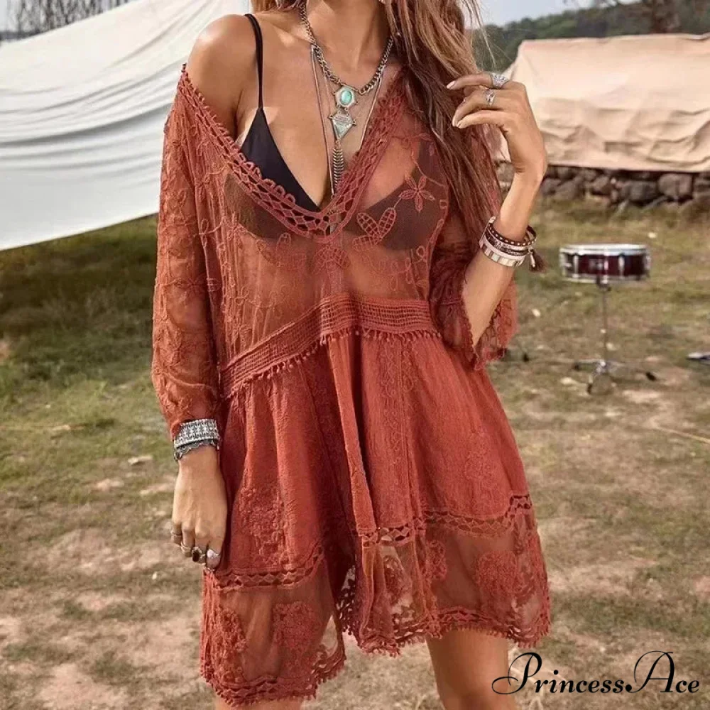 Delicate Deep Plunge Botanical Stitching Bohemian Wrap - Image 8