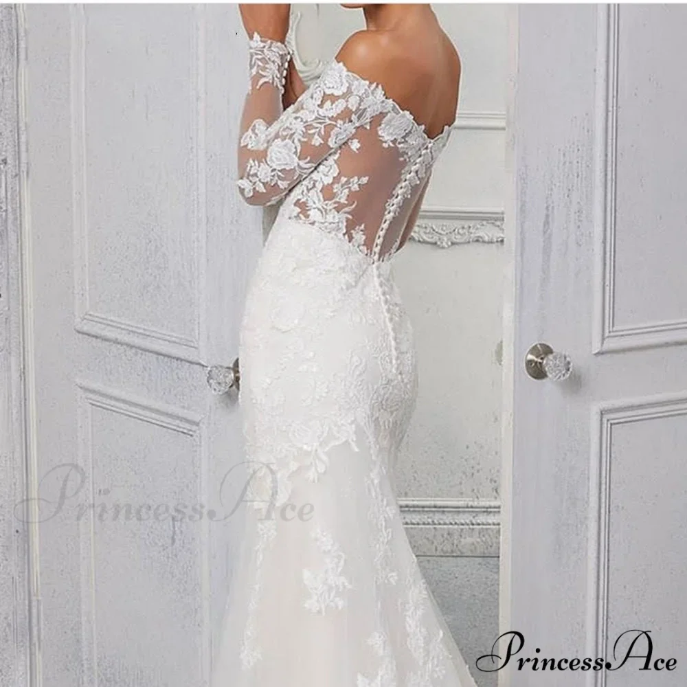Delicate Mermaid Extended Trail Wedding Gown - Image 2