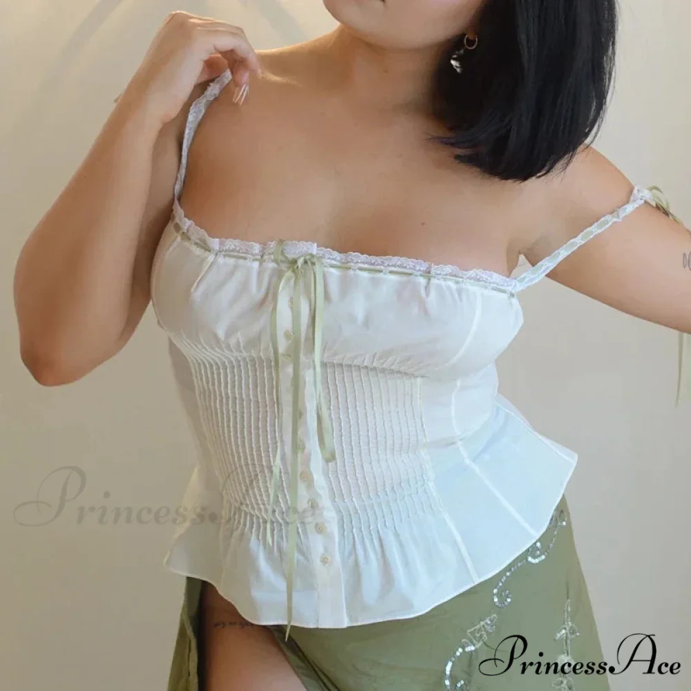 Delicate Ribbon Bow Button-Up Sleek Crop Top - Image 3