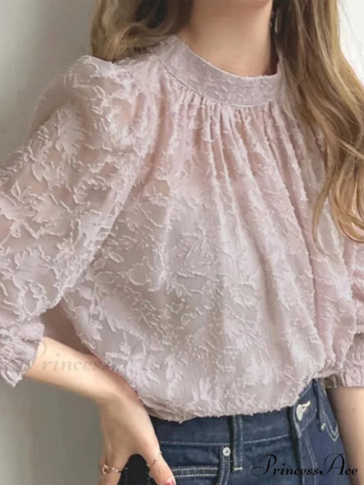 Delicate Texture Extended Sleeve Ruching Top Spring Top - Image 2