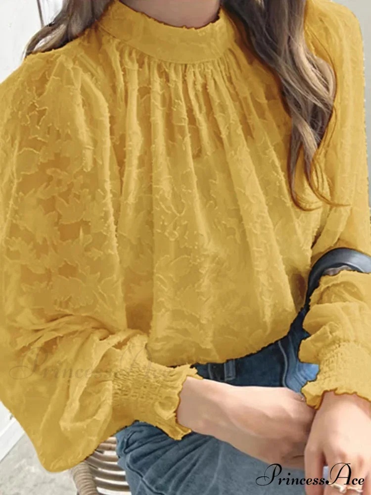 Delicate Texture Extended Sleeve Ruching Top Spring Top - Image 3