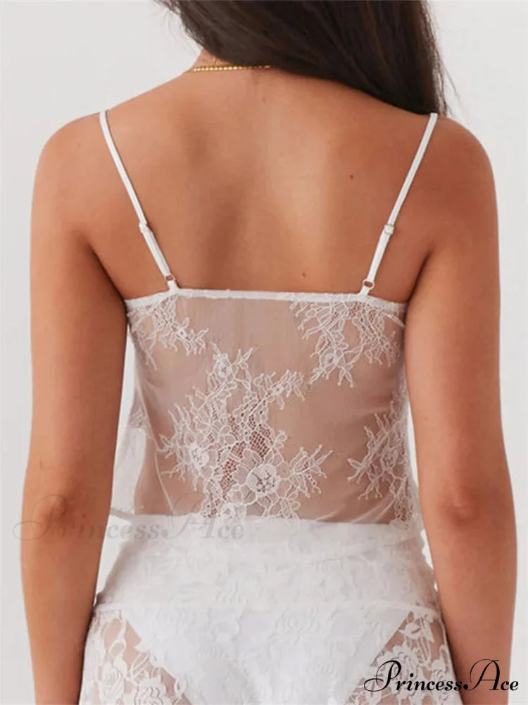 Delicate Thin Strap Divided Sheer Midriff Top - Image 2