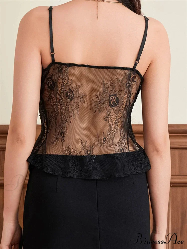Delicate Thin Strap Divided Sheer Midriff Top - Image 5