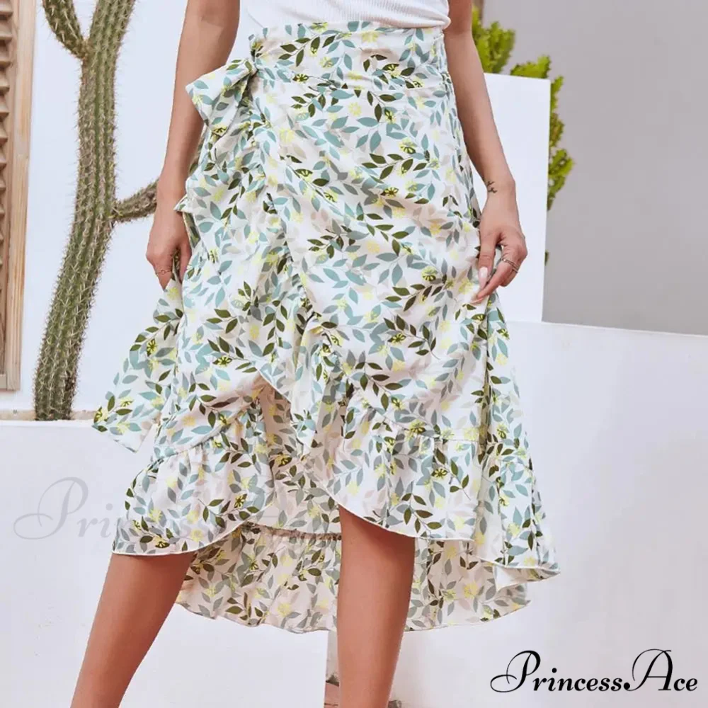 Delightful Airy Flounce Hemline Slit Design Long Skirt - Image 2