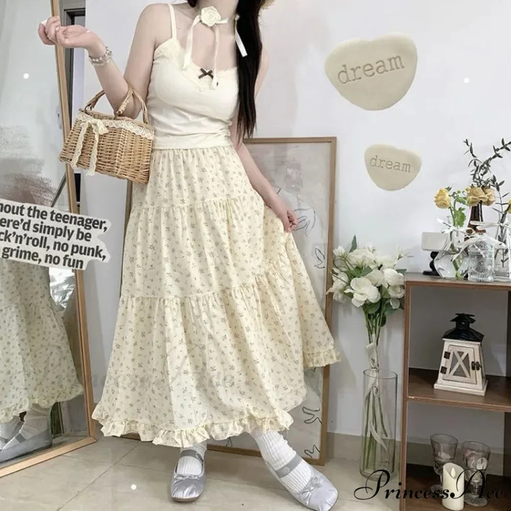 Delightful Blossom Fungus A-line Skirt Women Elevated Waist Gathered Cake Skirt - Image 2