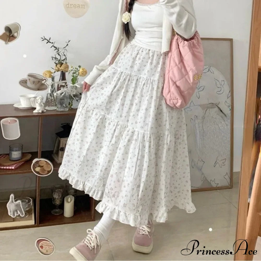 Delightful Blossom Fungus A-line Skirt Women Elevated Waist Gathered Cake Skirt - Image 4