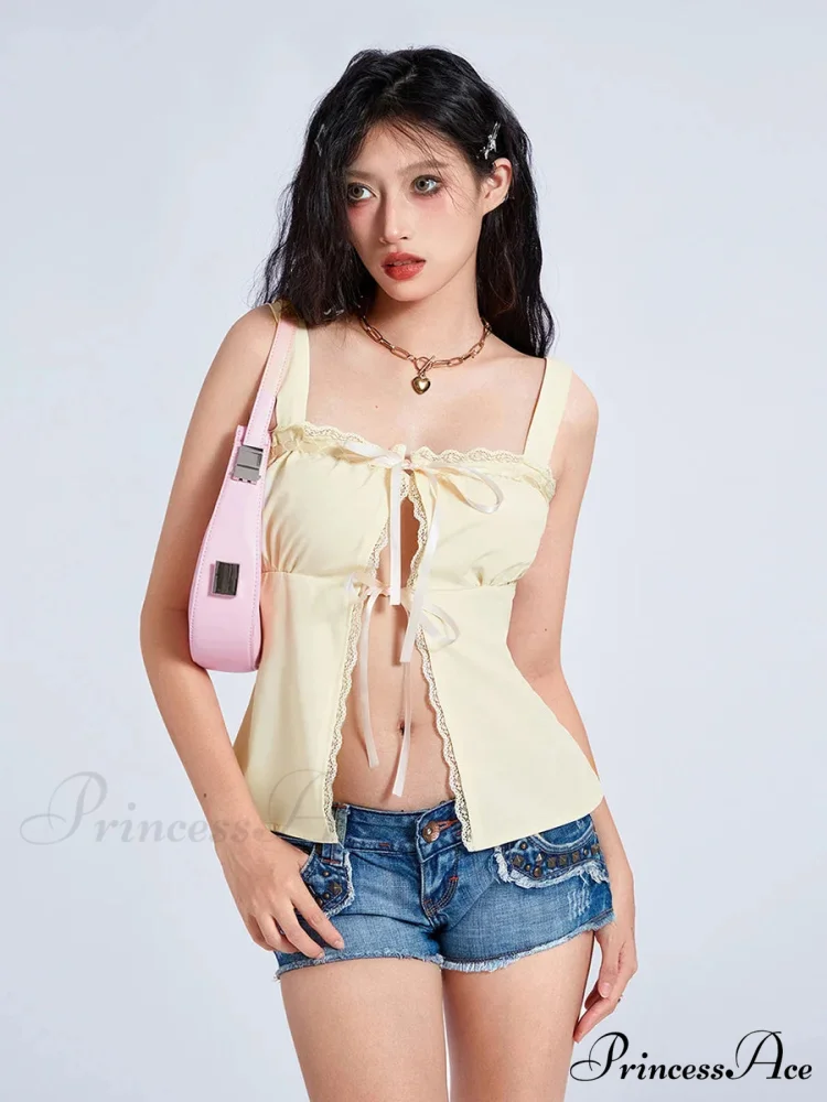 Delightful Lace Trim Bind Square Neck Slit Tank Vest - Image 6