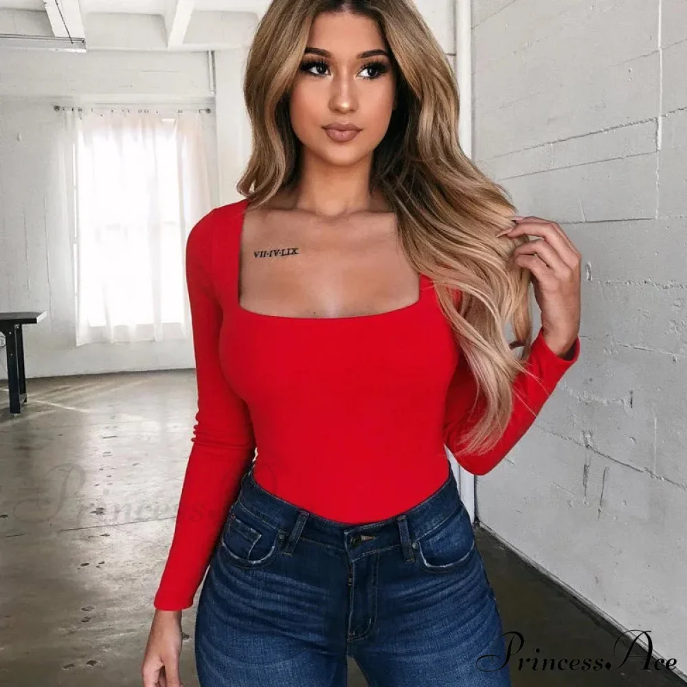 Dense Quadrilateral Neck Extended Sleeve Trim Fit Knit Top - Image 5