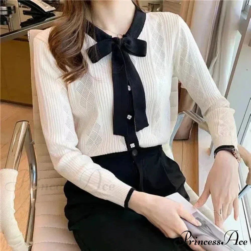 Different Color Button V-Neck Knit Cardigan - Image 2
