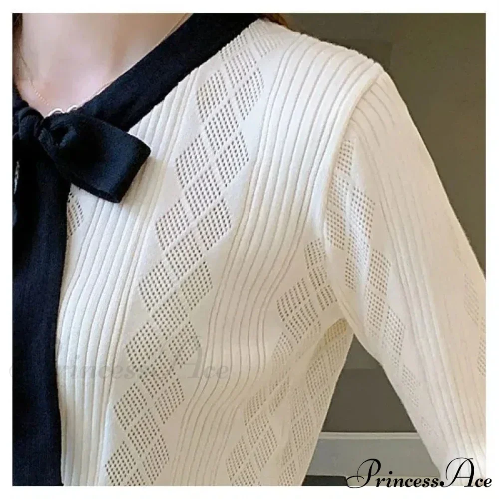 Different Color Button V-Neck Knit Cardigan - Image 4