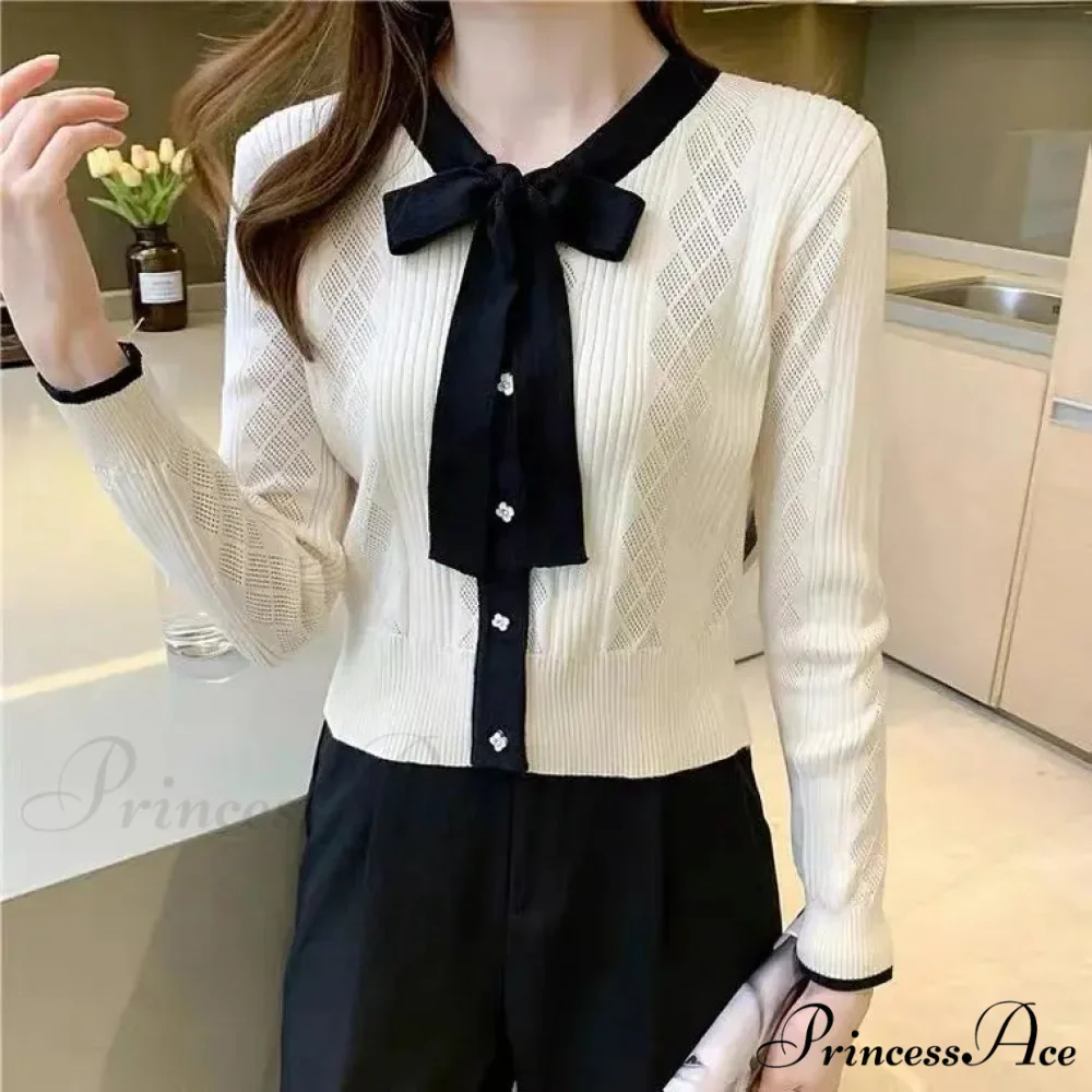 Different Color Button V-Neck Knit Cardigan - Image 5