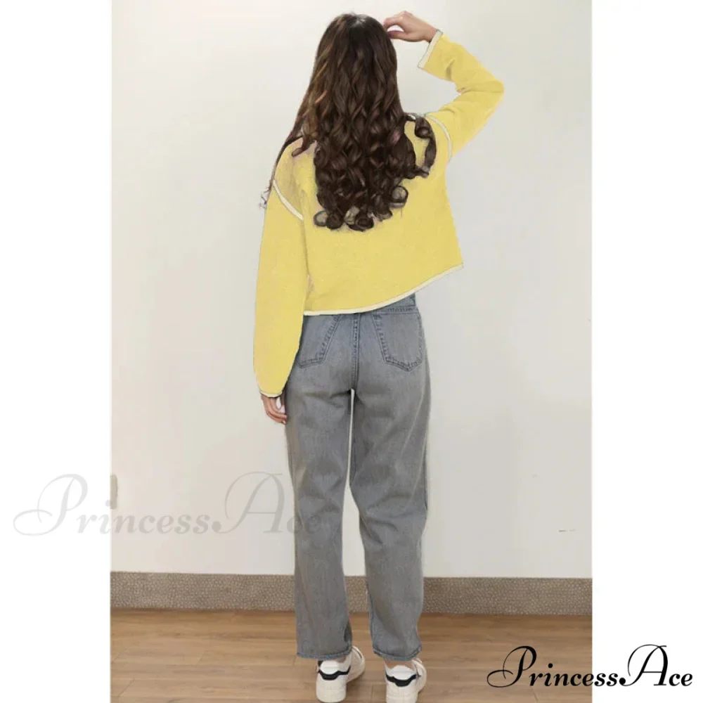 Different Colored Thread Long Sleeve Button Cardigan - Image 2