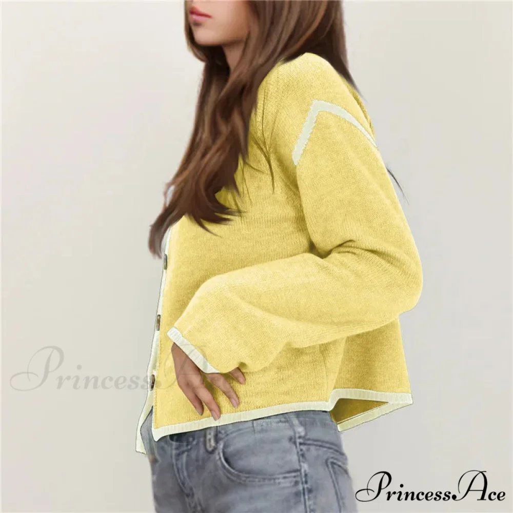 Different Colored Thread Long Sleeve Button Cardigan - Image 3