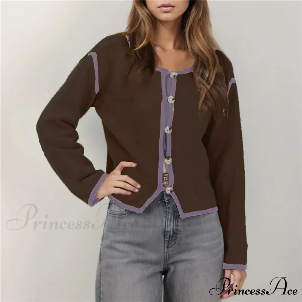 Different Colored Thread Long Sleeve Button Cardigan - Image 4