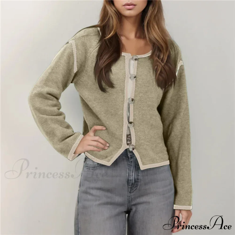 Different Colored Thread Long Sleeve Button Cardigan - Image 5