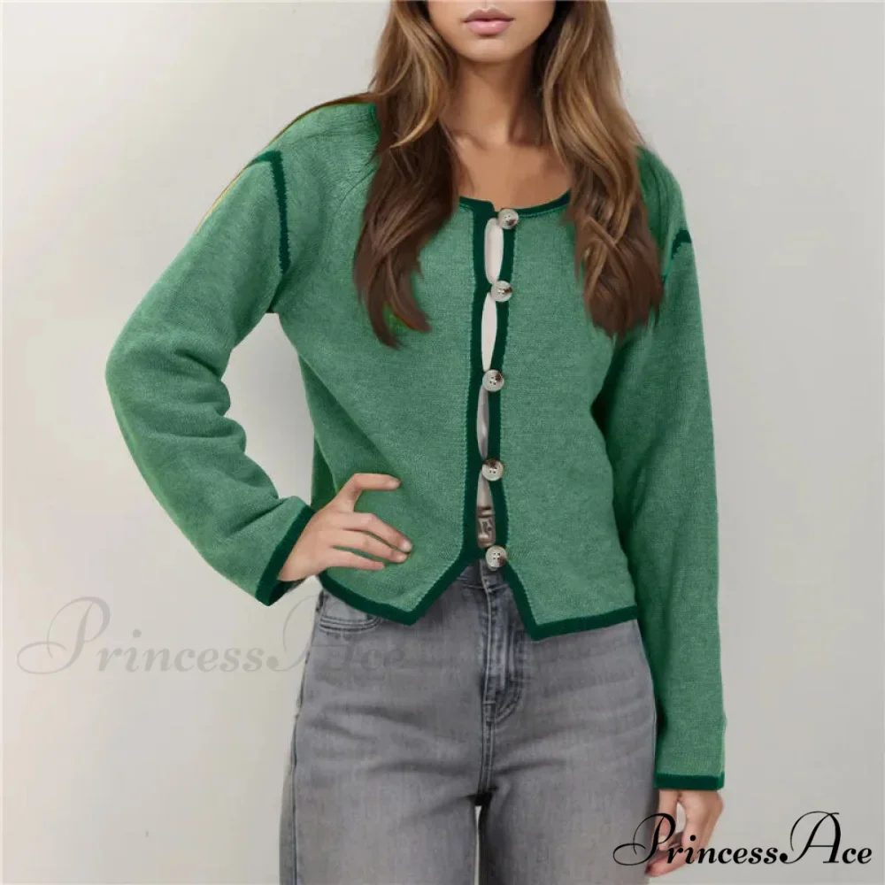 Different Colored Thread Long Sleeve Button Cardigan - Image 6