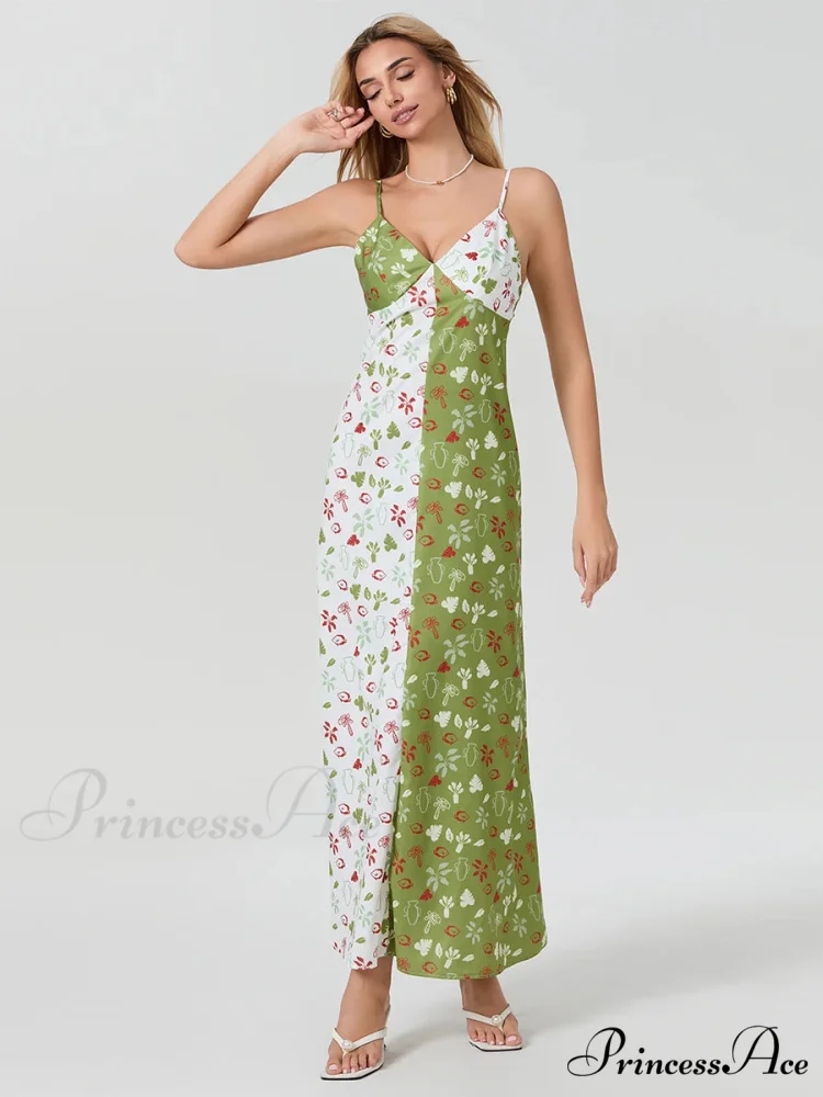Differentiate Hue Deep V-neck Spaghetti Strap Slip Floral Dress - Image 2