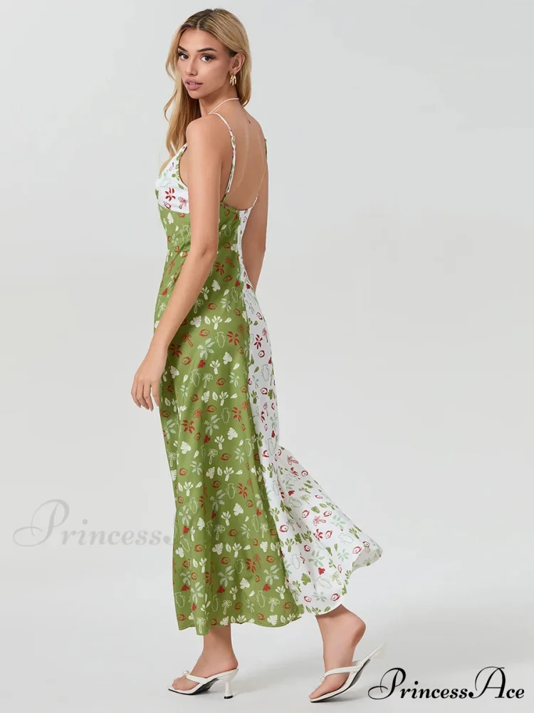 Differentiate Hue Deep V-neck Spaghetti Strap Slip Floral Dress - Image 3