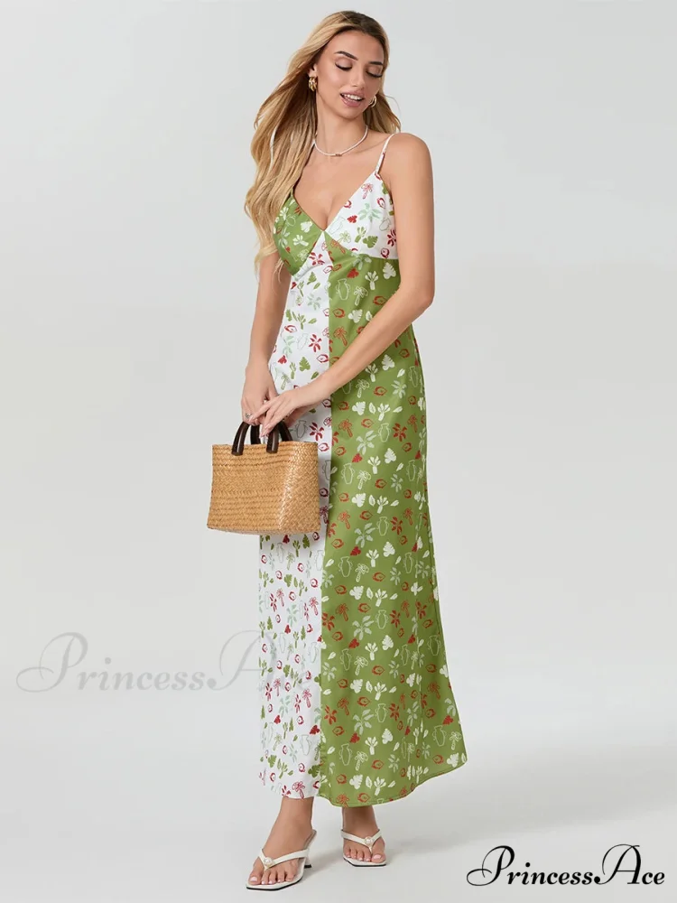 Differentiate Hue Deep V-neck Spaghetti Strap Slip Floral Dress - Image 4