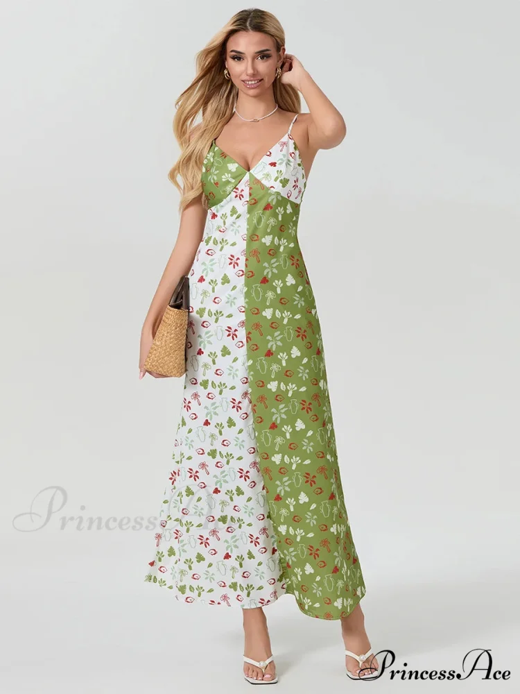 Differentiate Hue Deep V-neck Spaghetti Strap Slip Floral Dress - Image 5