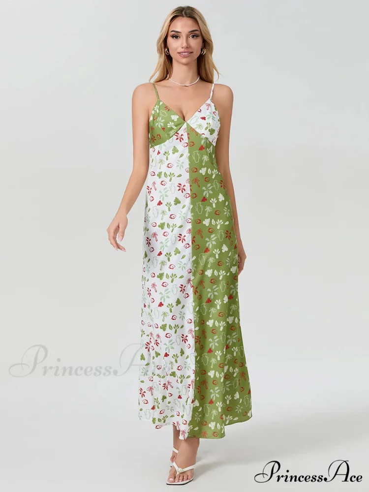 Differentiate Hue Deep V-neck Spaghetti Strap Slip Floral Dress - Image 6