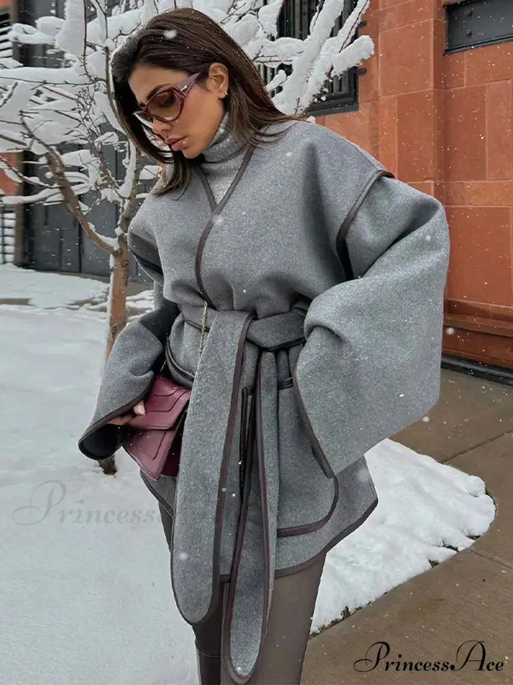 Differing Seam Woolen Coat - Image 2