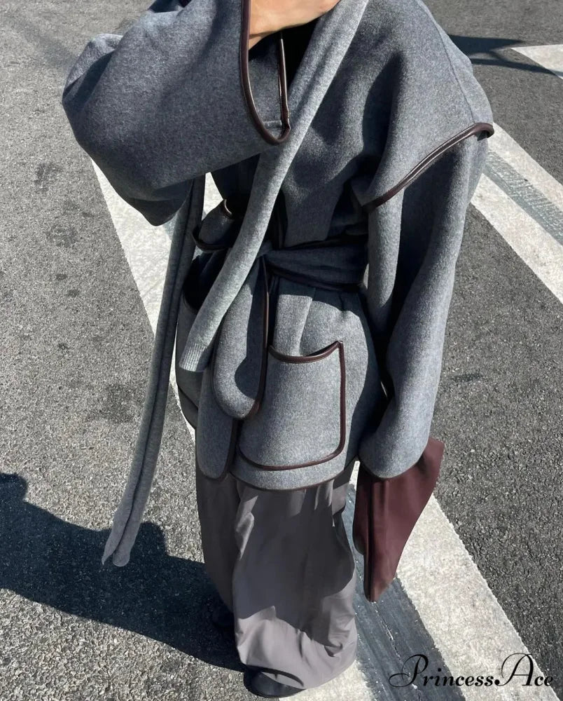 Differing Seam Woolen Coat - Image 7