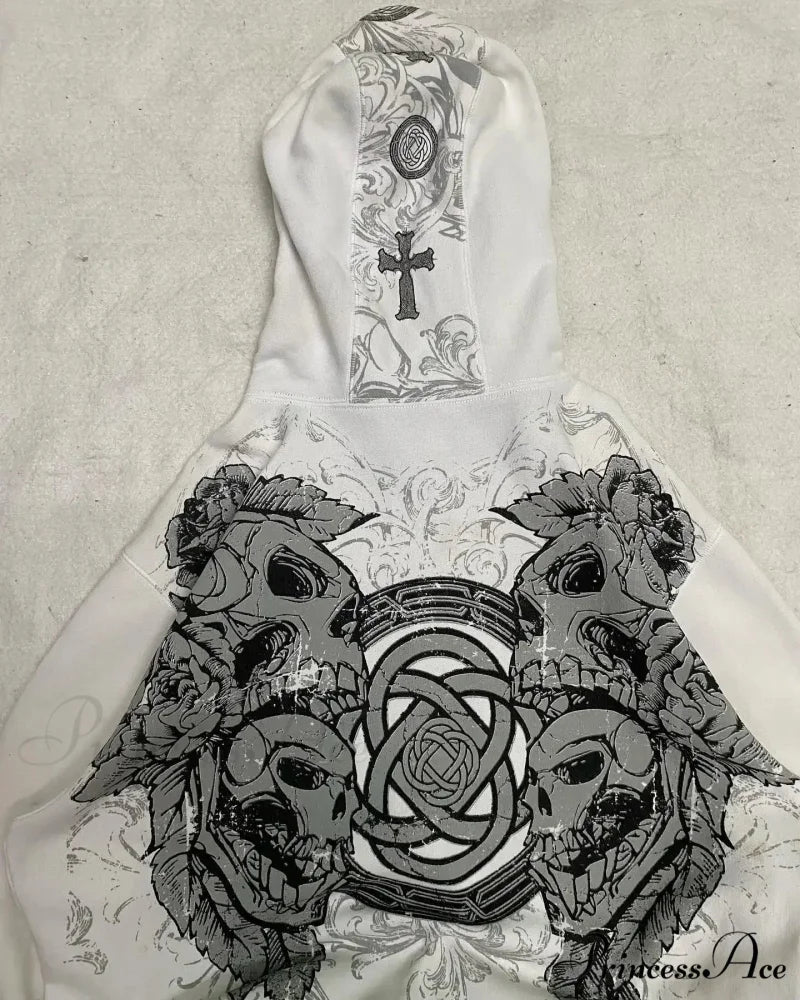 Distress Gothic Cranium Zipper Hoodie - Image 3