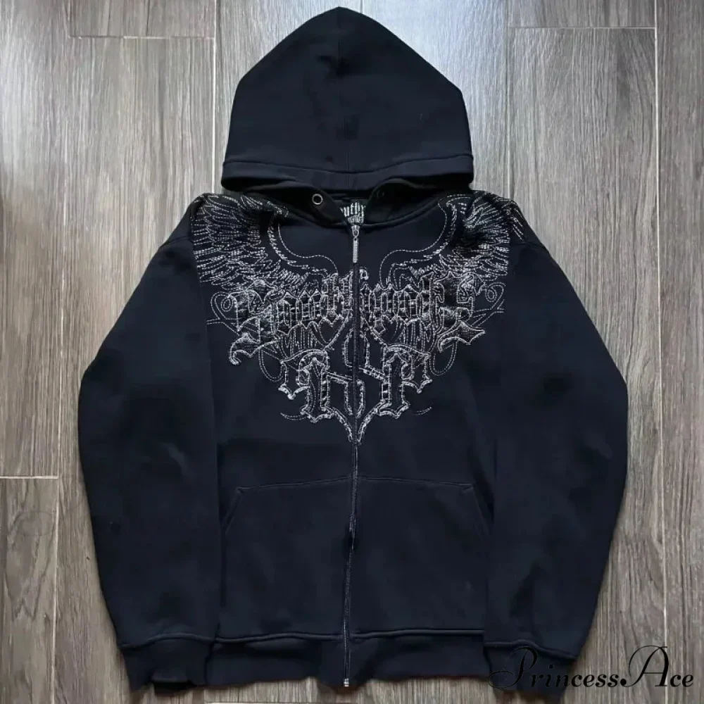 Distress Gothic Cranium Zipper Hoodie - Image 6