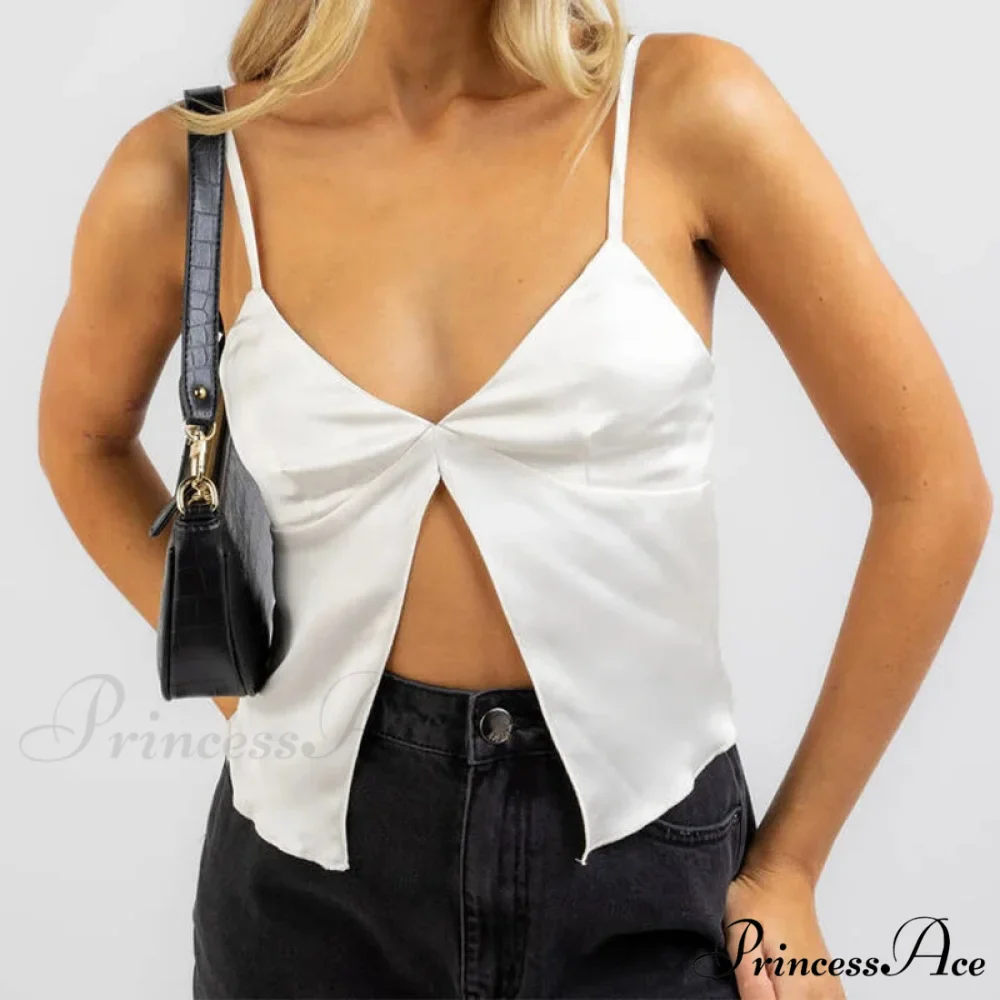 Divided Hem Gathered V-Neck Crop Top - Image 3