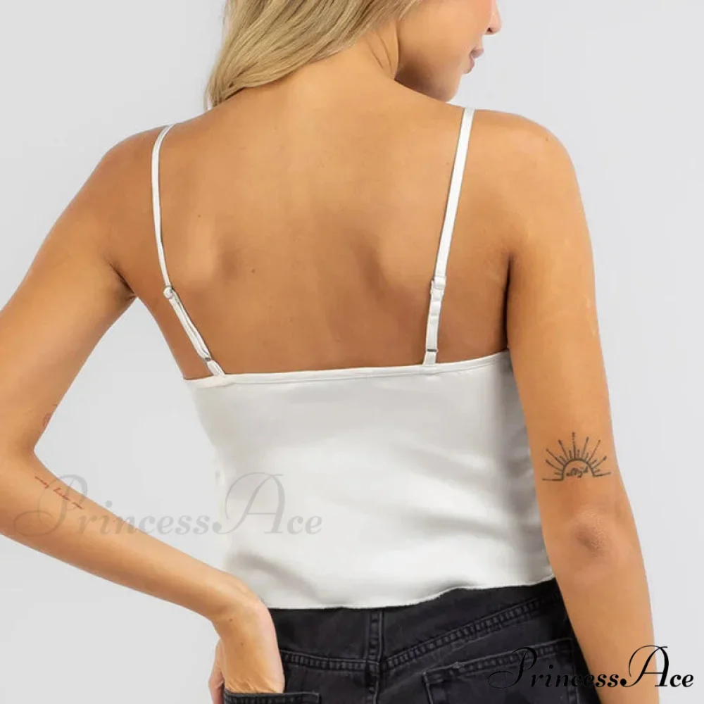 Divided Hem Gathered V-Neck Crop Top - Image 4