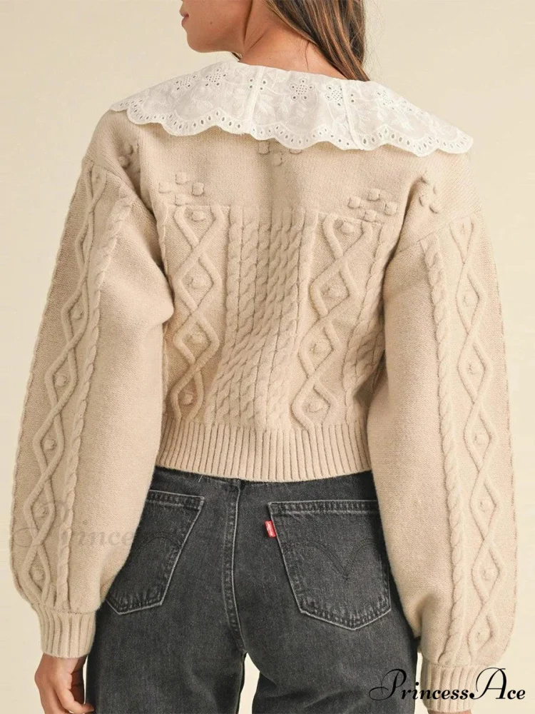 Doll Collar Tie-Up Lengthy Sleeve Knit Cardigan - Image 4