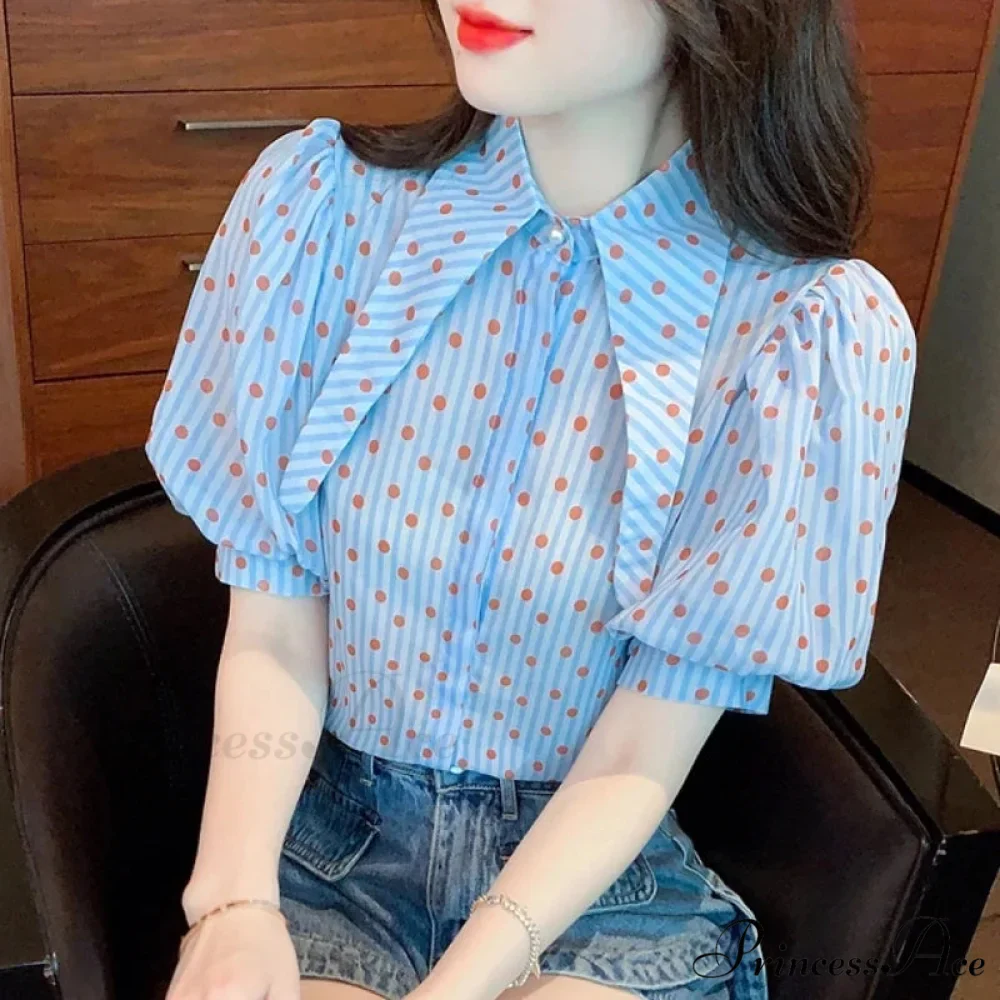 Dotted Pattern Stylish Relaxed Balloon Sleeve Top - Image 4