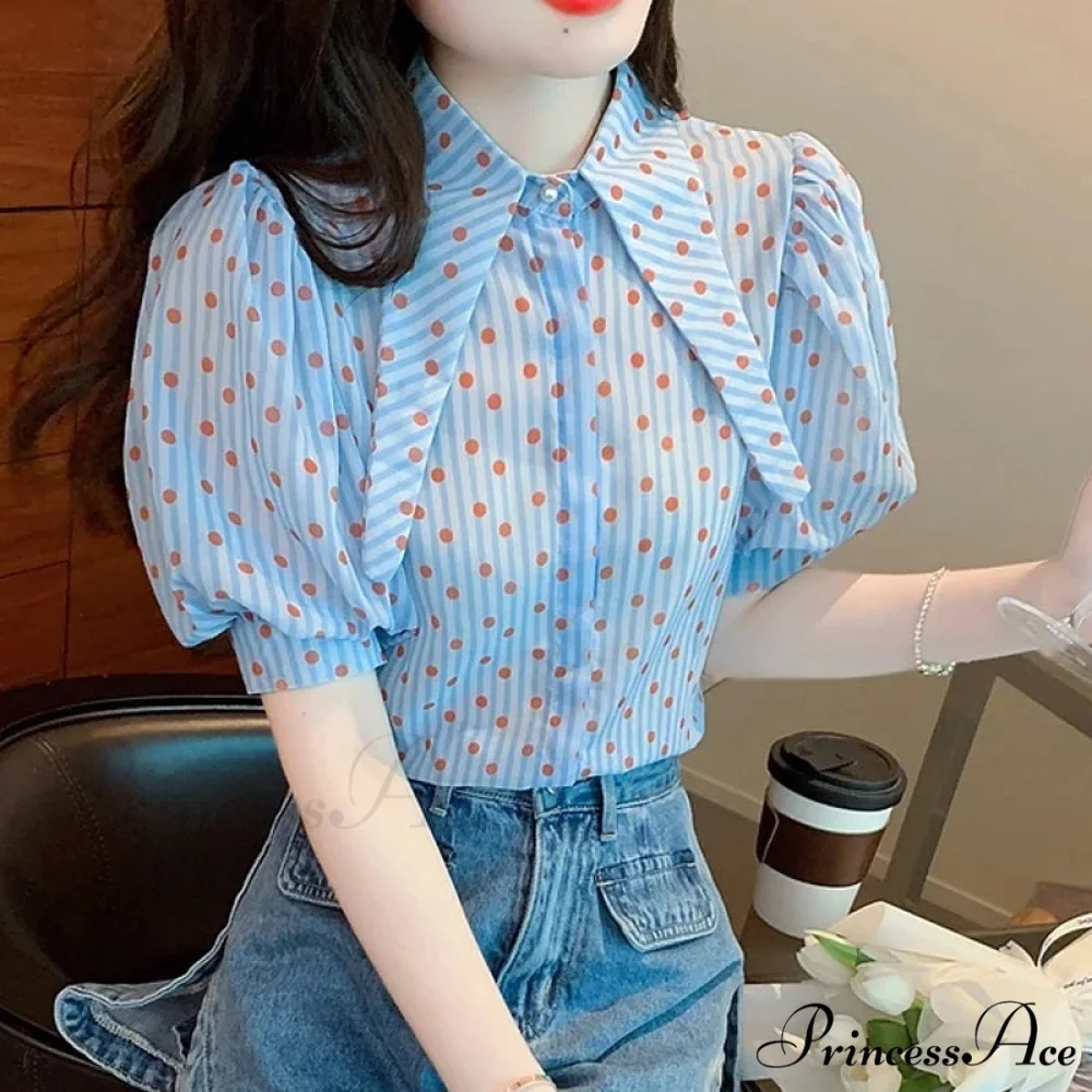Dotted Pattern Stylish Relaxed Balloon Sleeve Top - Image 6