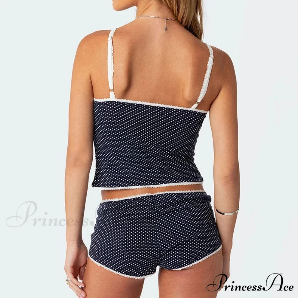 Dotted Retro Crop Tops Mini Shorts Two Pieces Set - Image 4
