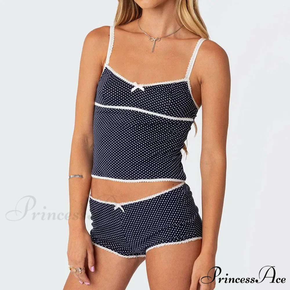 Dotted Retro Crop Tops Mini Shorts Two Pieces Set - Image 5