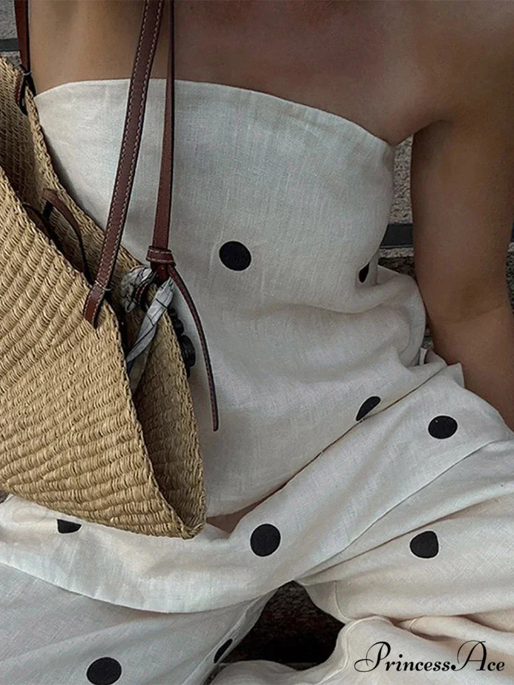 Dotted Tube Top Baggy Trousers Office Two Piece Set - Image 3