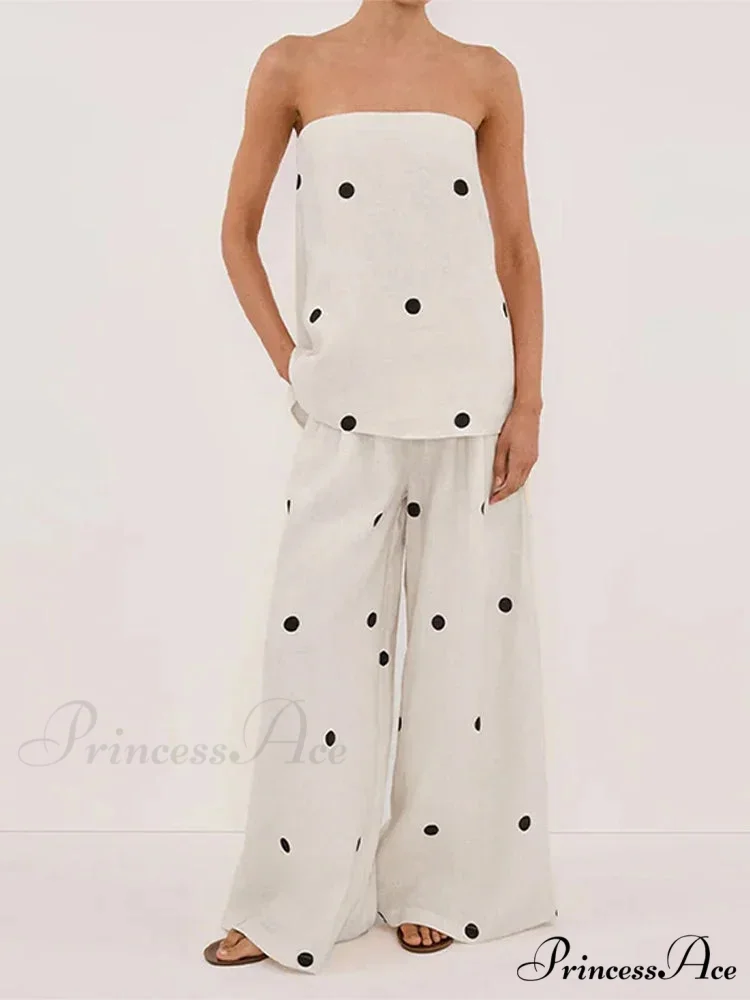 Dotted Tube Top Baggy Trousers Office Two Piece Set - Image 4
