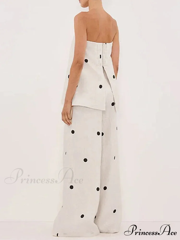Dotted Tube Top Baggy Trousers Office Two Piece Set - Image 5
