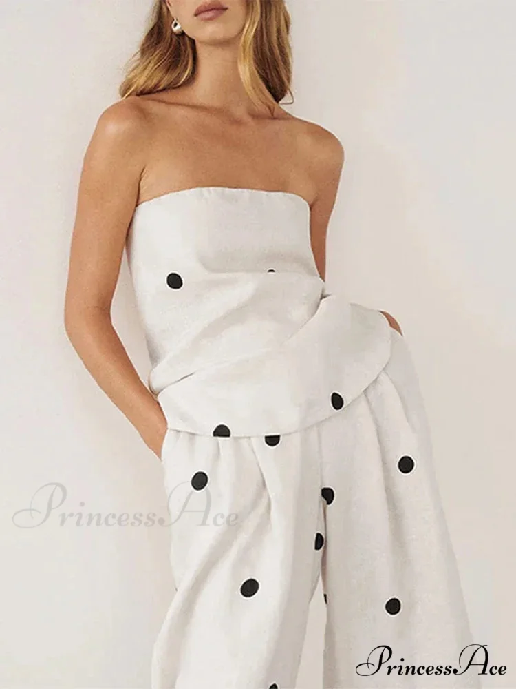 Dotted Tube Top Baggy Trousers Office Two Piece Set - Image 6