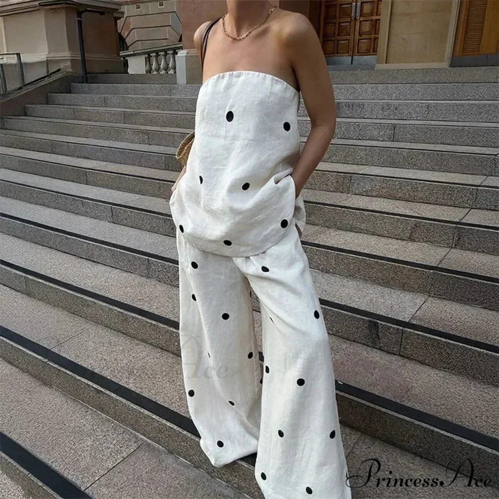 Dotted Tube Top Baggy Trousers Office Two Piece Set - Image 7