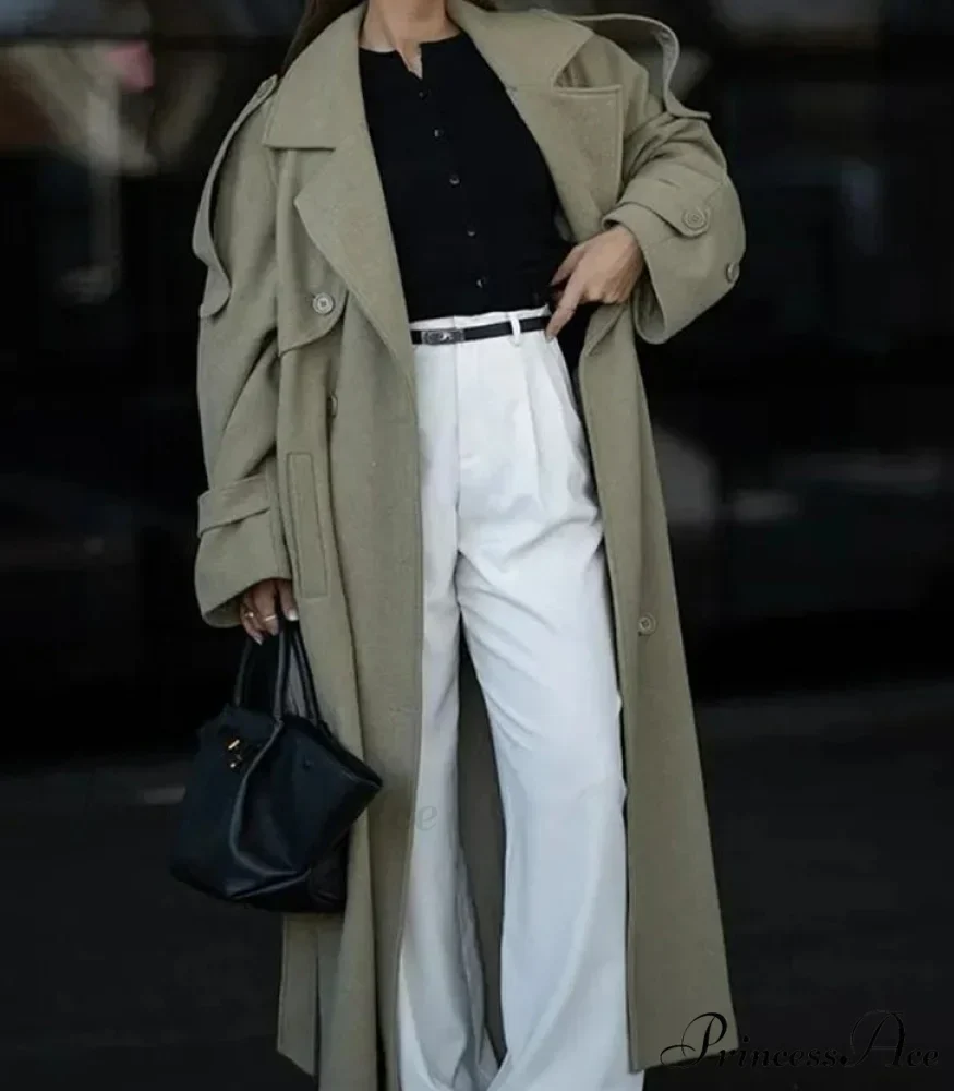 Dual-Breasted Wool Cinched Overcoat - Image 3