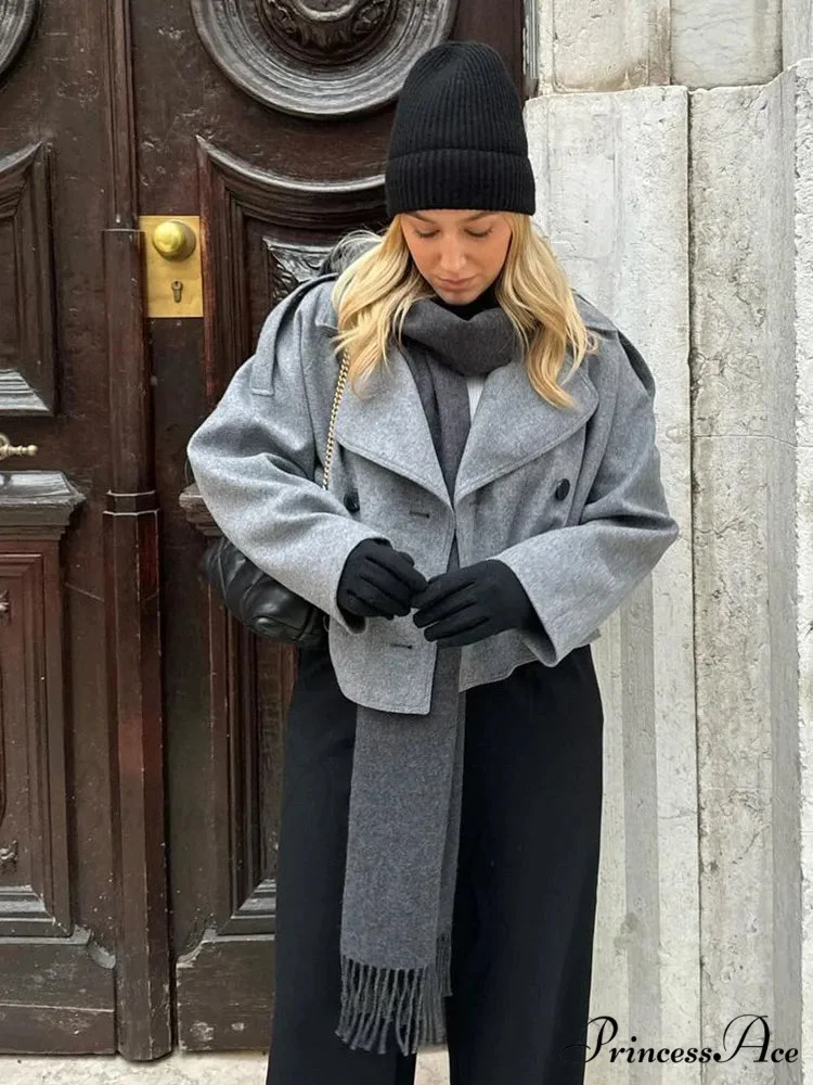 Dual Breasted Woolen Mix Coat - Image 6