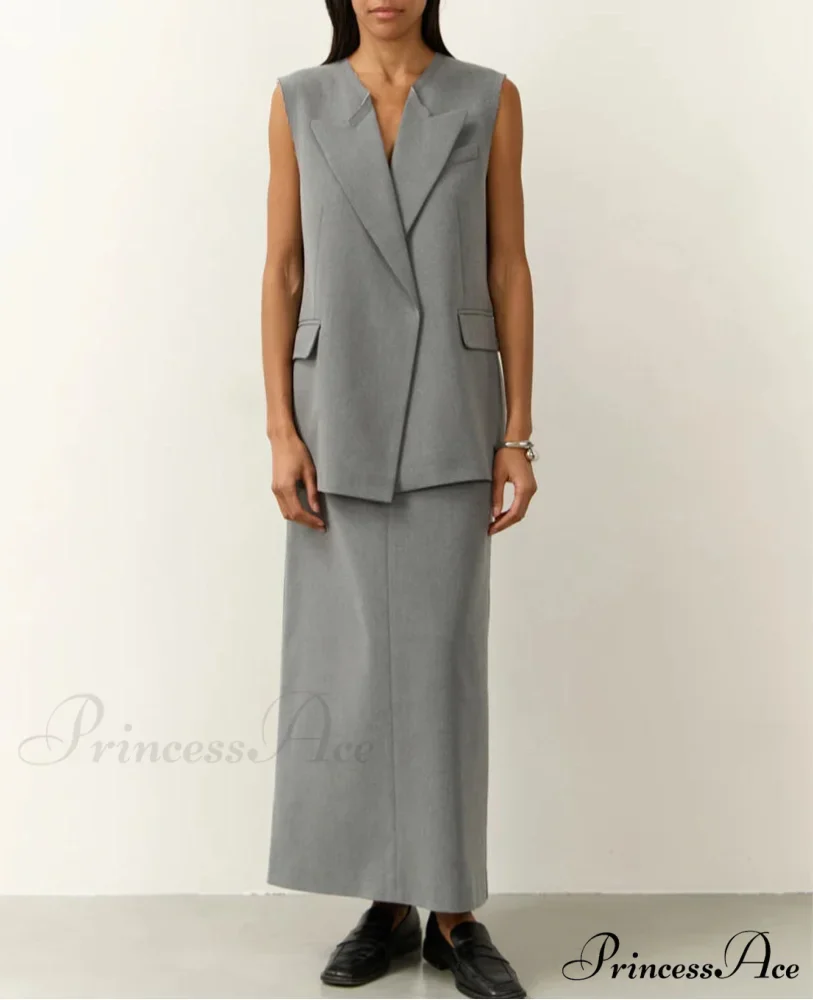 Dull Baggy Sleeveless Extended Workplace Two Piece Set