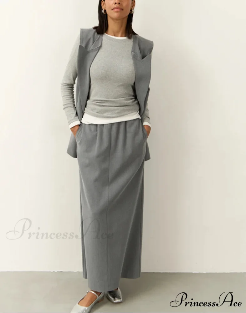 Dull Baggy Sleeveless Extended Workplace Two Piece Set - Image 2