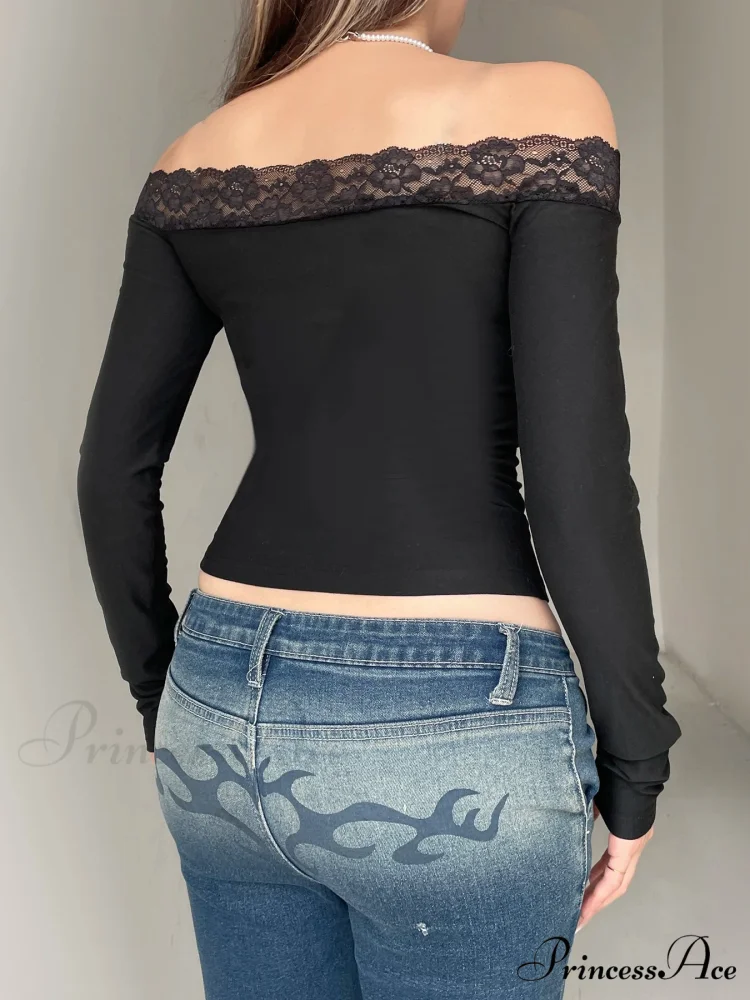 Durable Bow Patchwork Lace Slash Neck Extended Sleeve Knit Top - Image 2