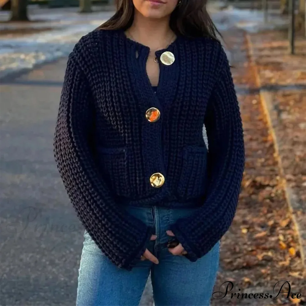 Durable Button-Up V-Neck Informal Knitted Cardigan - Image 2